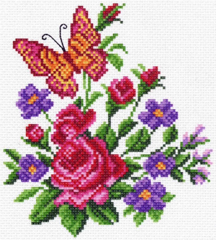 Рисунок на канве Матренин Посад 28х37 - 1478-1 Цветы и бабочка