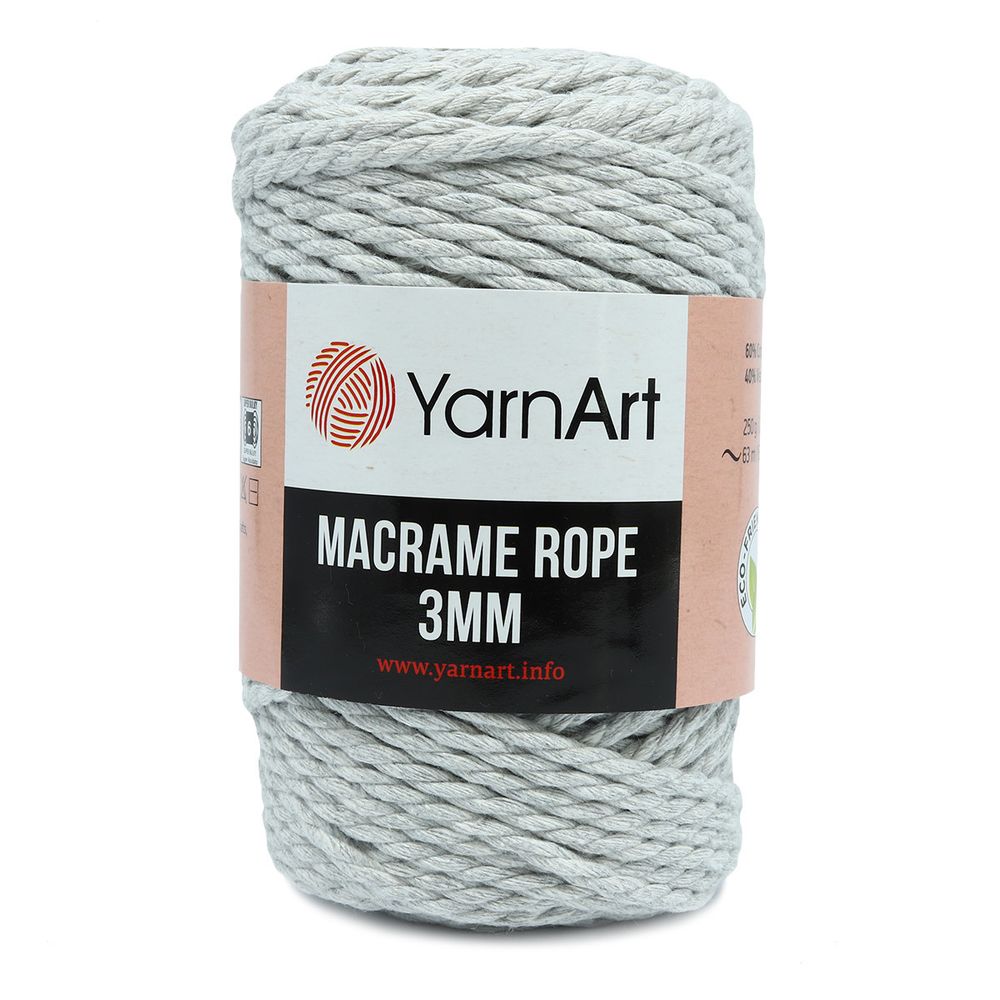 Пряжа YarnArt (ЯрнАрт) Macrame Rope 3мм / уп.4 мот. по 250 г, 63м, 756 светло-серый