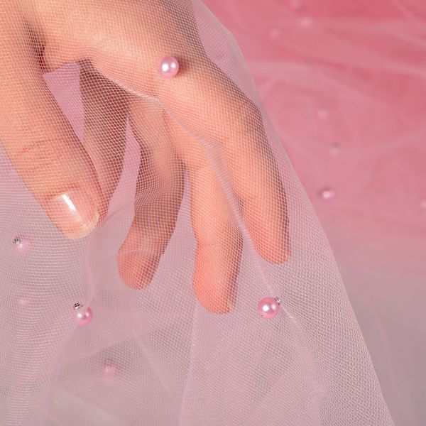 Фатин с бусинами 150 см / 15 метров, С223-15, цв.розовый