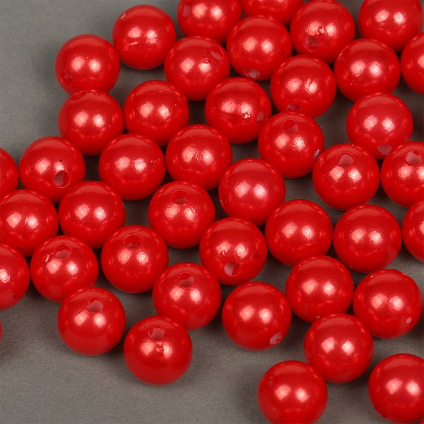 Бусины пластик (перламутр) ⌀12 мм, цв.058 красный, уп.50г (53 шт), Magic4Hobby