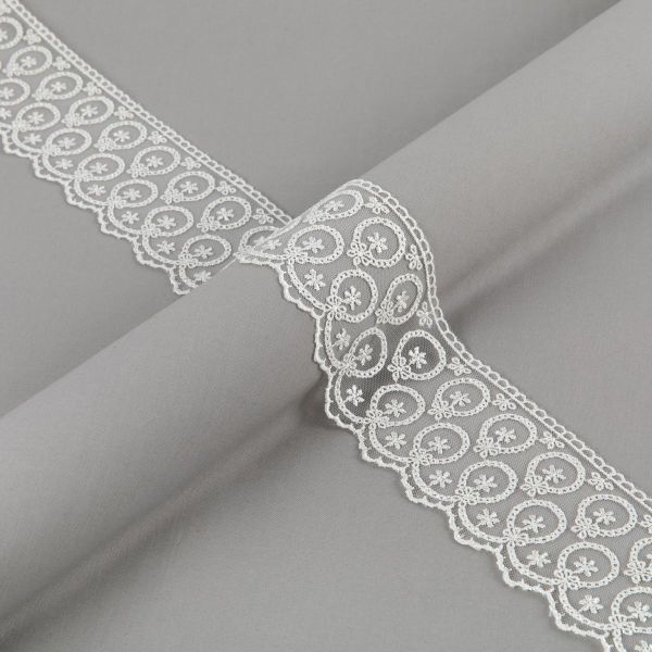 Кружево на сетке 65 мм, / 19.5±0.2 метра, Турция, молочный, Blitz BLKM-6501