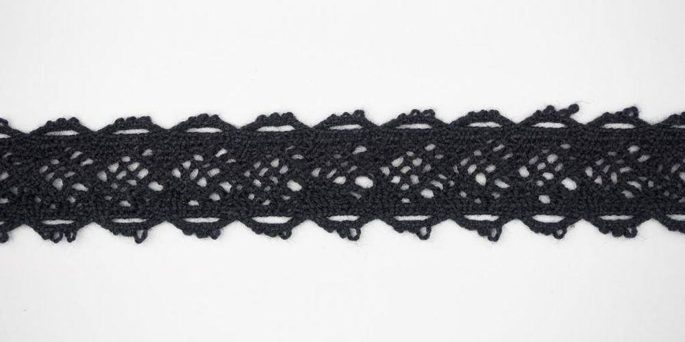 Кружево вязаное (тесьма) 20 мм, цв.черный, Alfa, 25 метров, AF-145-099