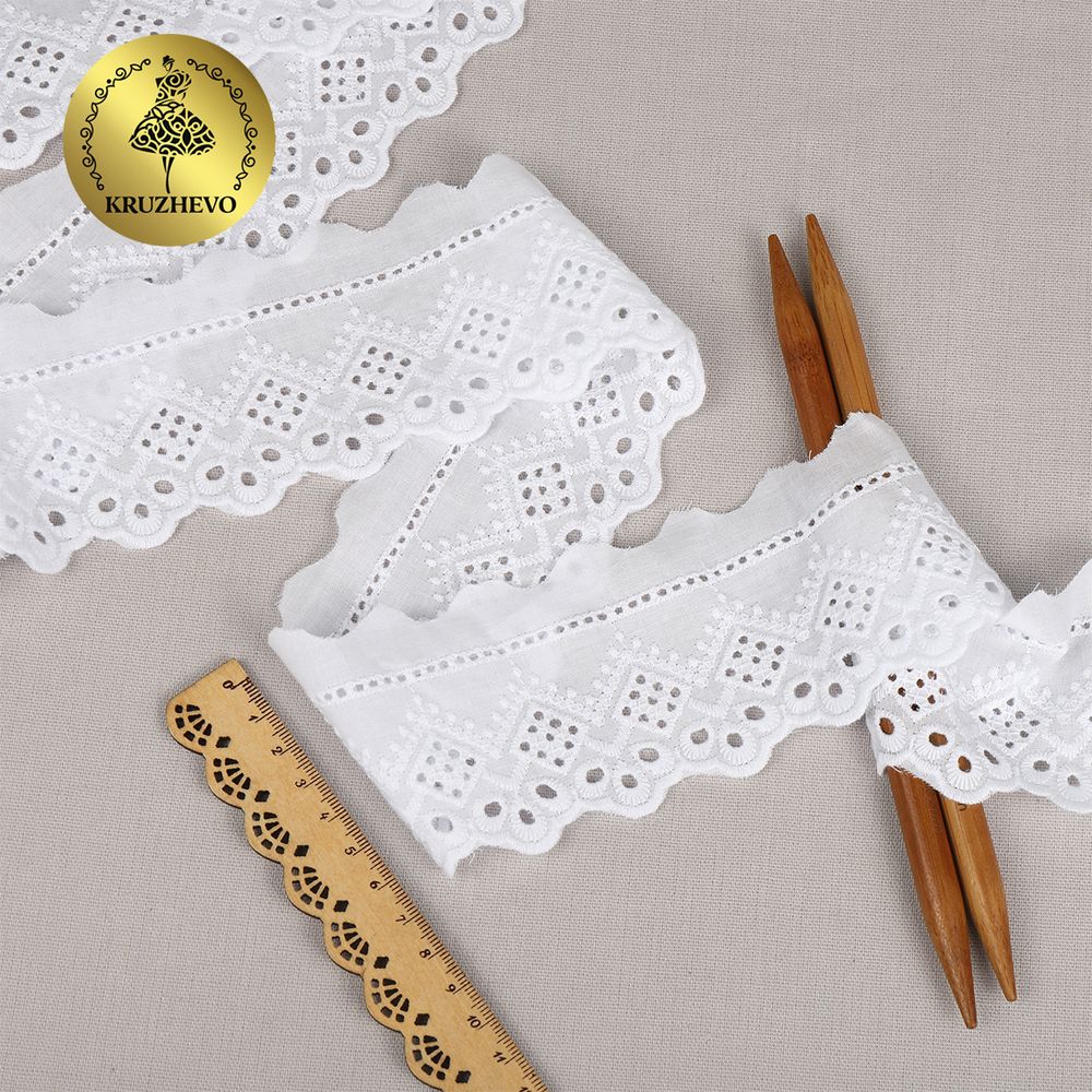 Кружево шитьё 60 мм, хлопок, TBY.0190, цв.01 белый, уп.13.71м, Kruzhevo