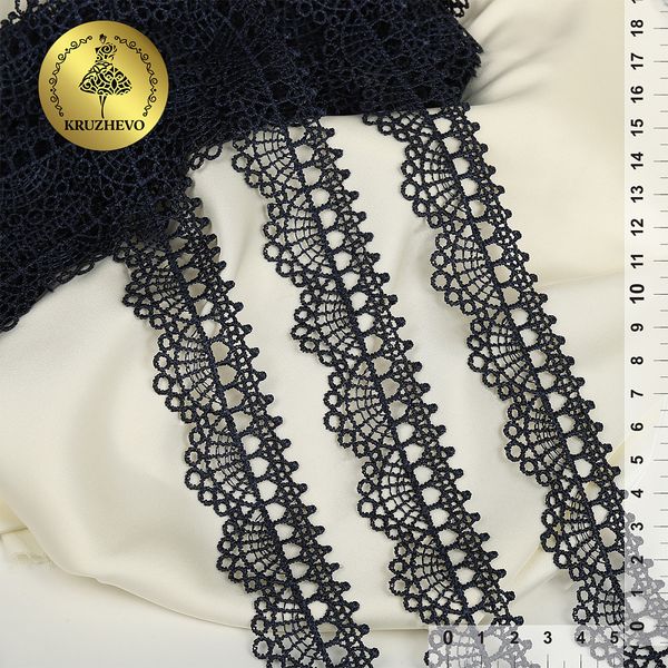 Кружево гипюр (плетёное) 35 мм, диз.2505 цв.B4815 т.синий уп.13.71м, Kruzhevo