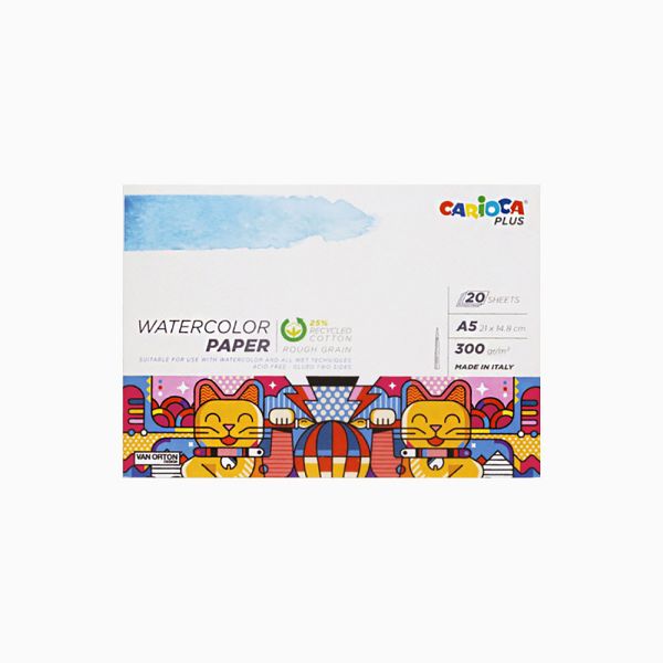 Скетчбук для рисования акварелью A5 300 г/м², 300 г/м², склейка с одной стороны 20 л, 45224, Carioca Plus 45224