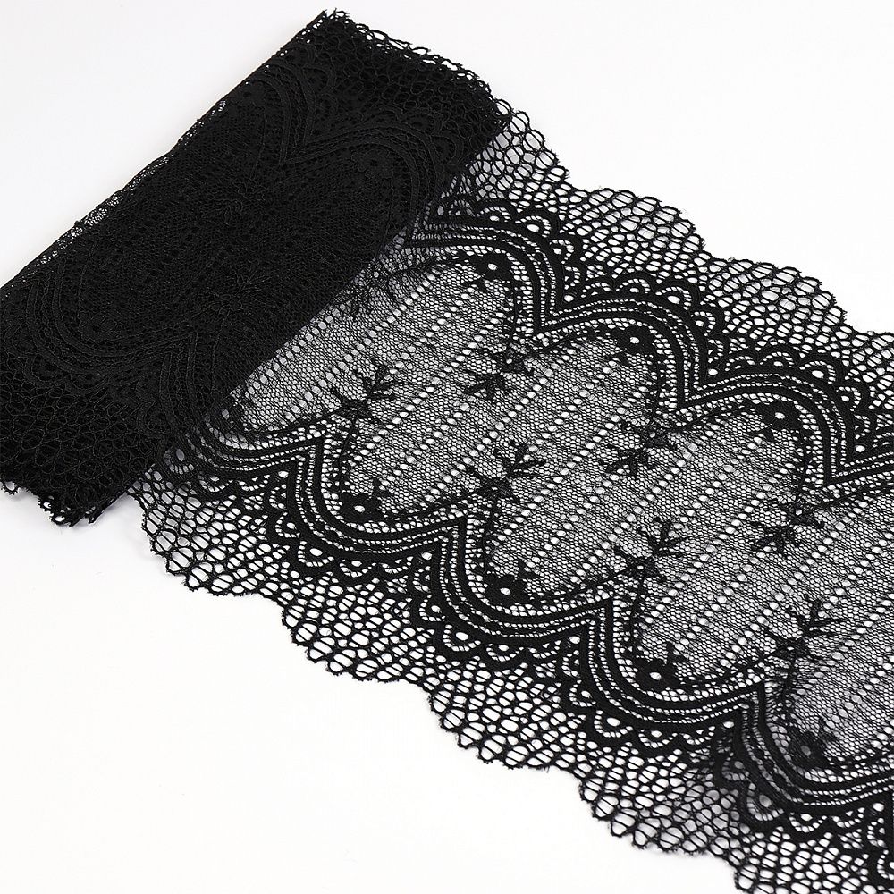 Кружево бельевое эластичное 230 мм / 10 м, 8037, цв.черный, Kruzhevo