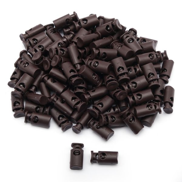 Фиксатор (зажим) для шнура пластик 1 отв., ⌀4.5 мм, 19х9 мм, цилиндр, ПП, коричневый, 100 шт