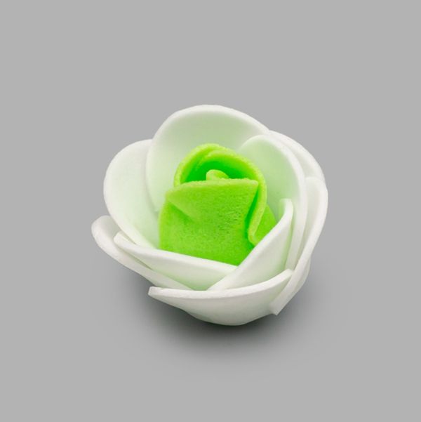 Цветочек Розочка из фоамирана 3 8мм, упак(8 шт), цв. белый/зелёный, 25149