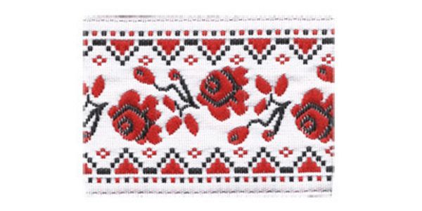 Лента (тесьма) жаккардовая 35.0 мм / 10±0.5 метров, белый/красный, Gamma TRJ-56