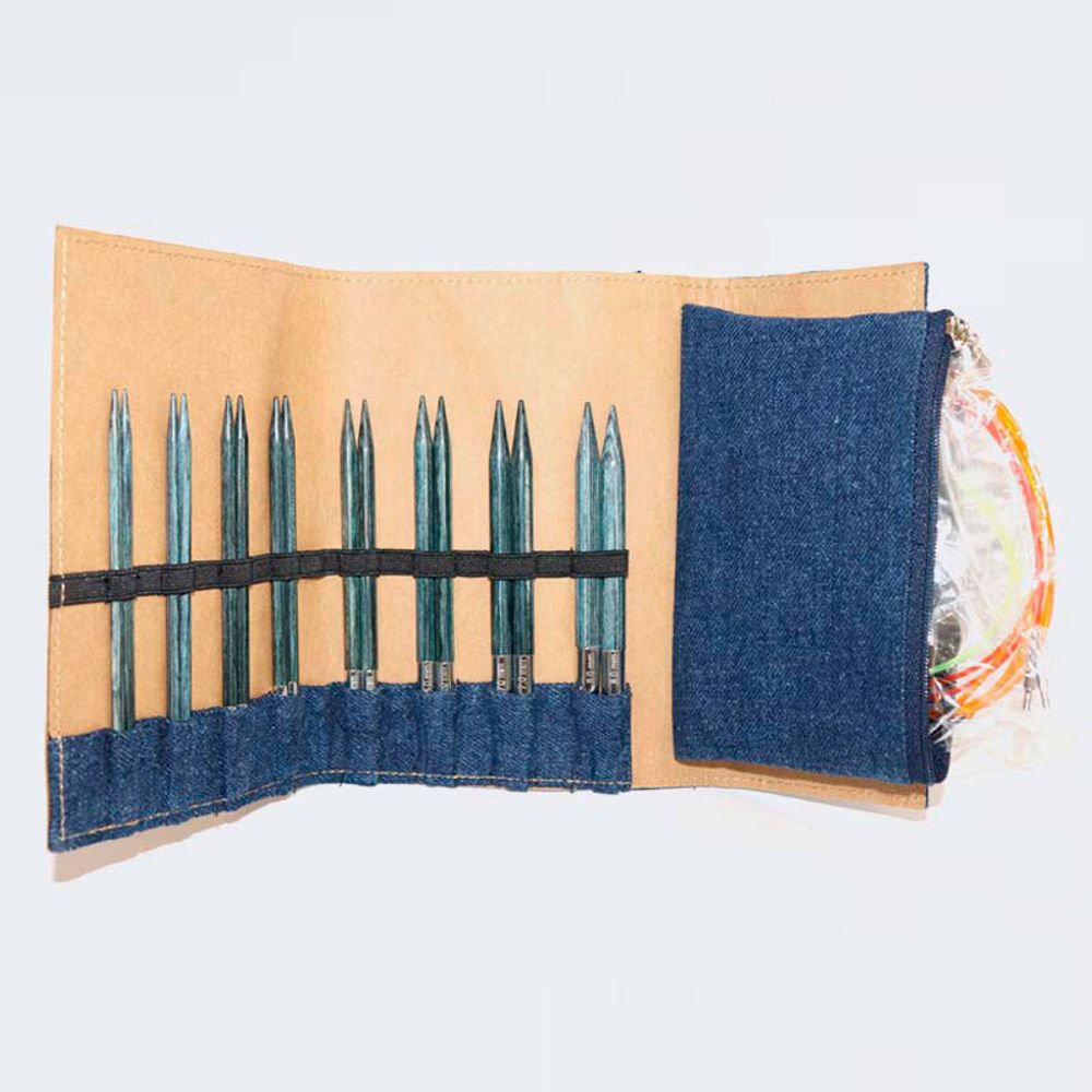 Набор съемных спиц Knit Pro Denim Indigo Wood (8 видов спиц в наборе), 20643