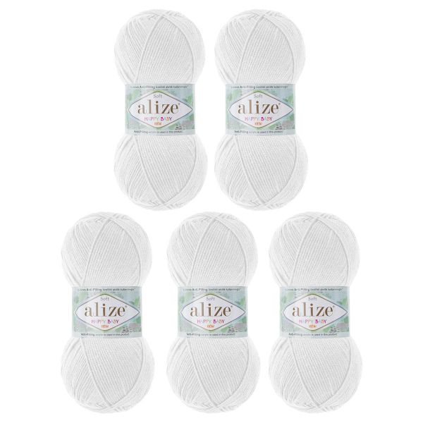Пряжа Alize (Ализе) Happy Baby New / уп.5 мот. по 100 г, 320м, 55 белый