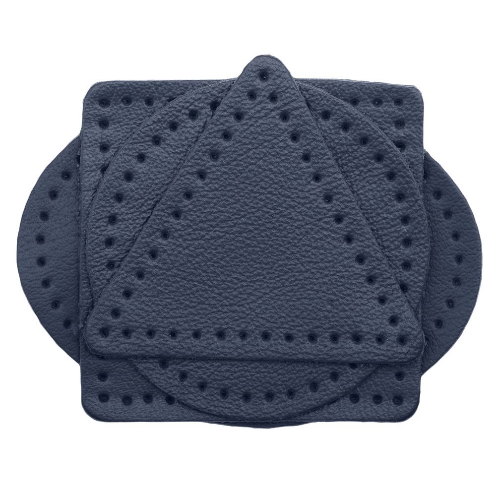 Набор заплаток пришивных из кожи, круг, квадрат, треугольник, овал 6см, с перфорацией, 4 шт (05 темно-синий), 9723