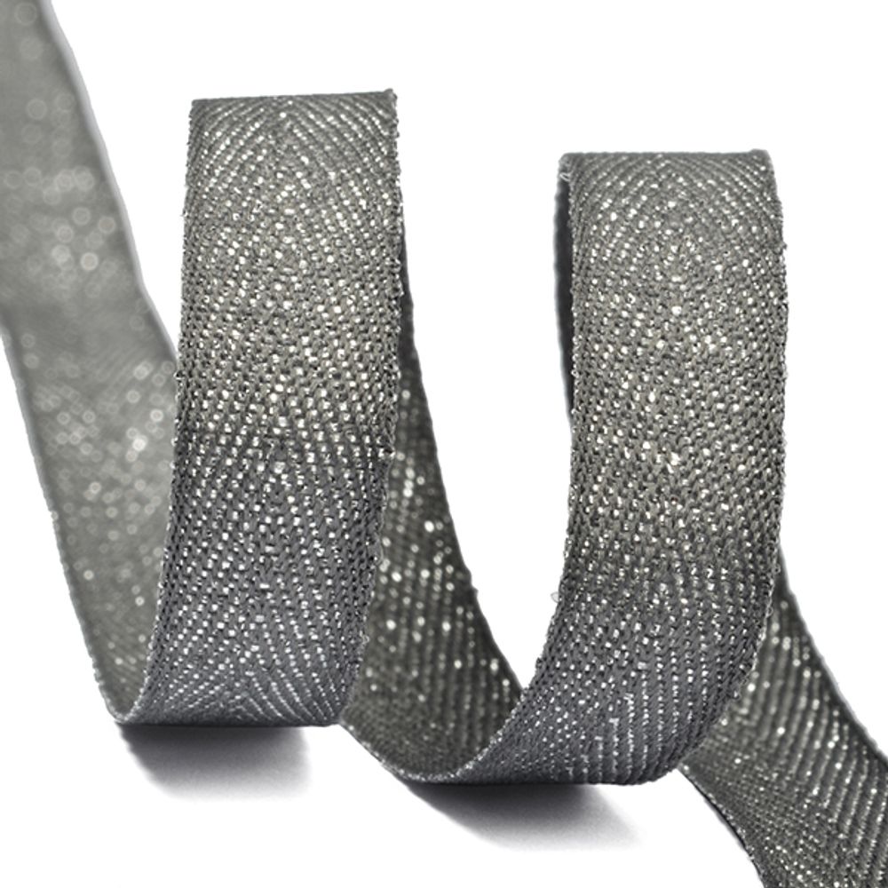 Тесьма (лента) киперная п/э металлик 10 мм, S306 т.серый, уп.22,85м