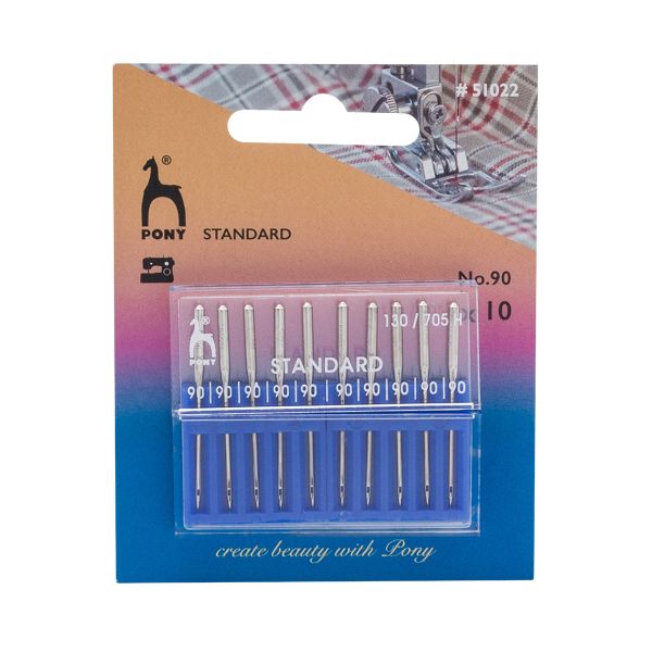 Иглы для швейных машин базовые универсальные 130/705 H, №90 с плоской колбой, 10 шт, Pony, 51022