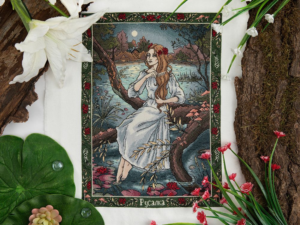 Набор для вышивания нитками Panna Золотая серия VS-7444, Славянская мифология. Русалка, 27х36.5 см
