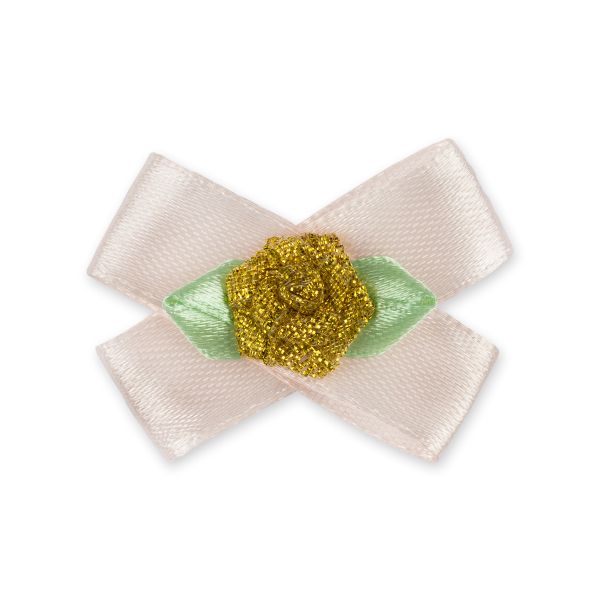 Цветочки пришивные 3х4 см, атласная на банте, 10 шт, 49 розовый-золотой, Blitz