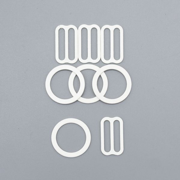 Набор фурнитуры для бюстгальтера металл (кольца ⌀14 мм + регуляторы 15 мм по 4 шт), 004 пр.белый, 28667