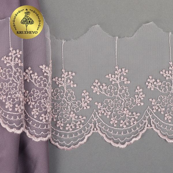 Кружево на сетке широкое 100 мм, TR.3657, цв.06 розовая пудра уп.9м, Kruzhevo