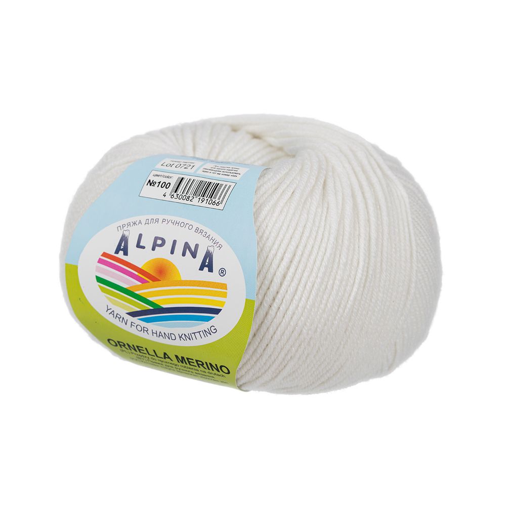 Пряжа Alpina Ornella Merino / уп.10 мот. по 50г, 125м, 100 белый