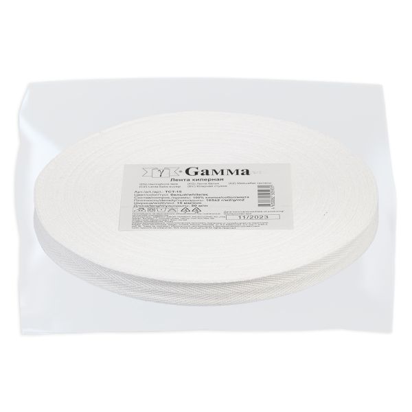 Тесьма (лента) киперная (100 х/б) 15 мм / 50 метров, белый/white, Gamma TCT-15