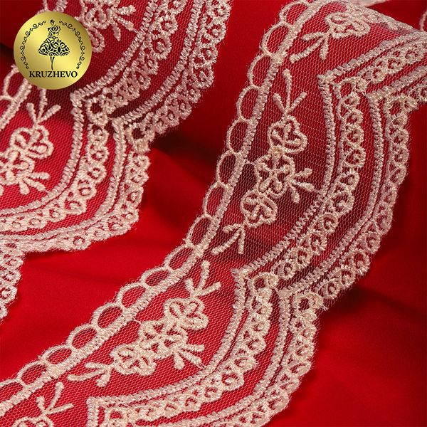Кружево на сетке 60 мм, 2110 цв.W0115 молочный уп.13.71м, Kruzhevo