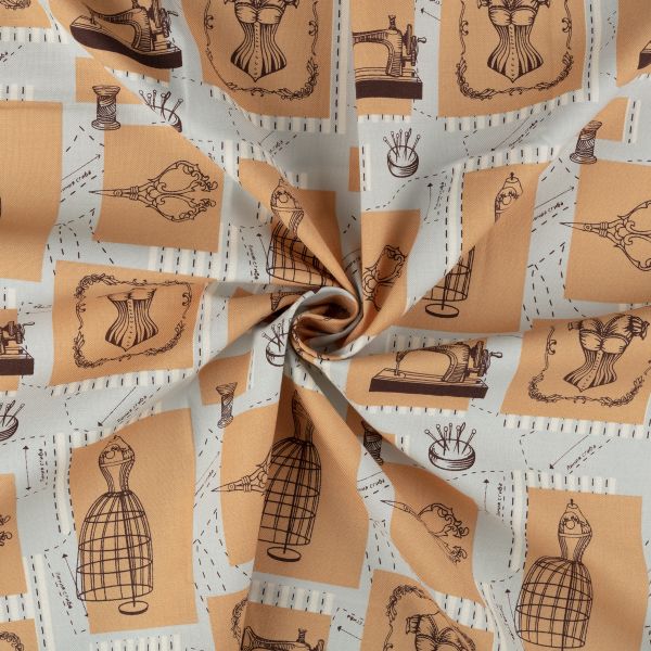 Ткань для пэчворка Peppy Век моды, рулон 112 см / 5 метров, ВМ-01 Панель серый, Peppy