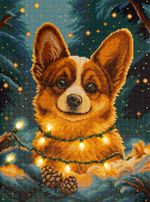 Кристальная (алмазная) мозаика Фрея ALDD-314, на подрамнике, Корги с гирляндой (со светодиодами), 30х40 см