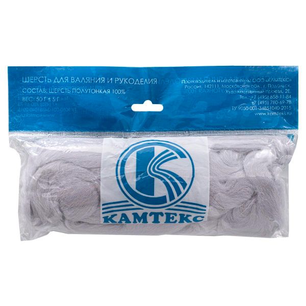 Шерсть для валяния Камтекс Лента для валяния п/тонкая 1х50 г, (25-28 мкр), 2.1 м, 106 жемчужный, 614644-4