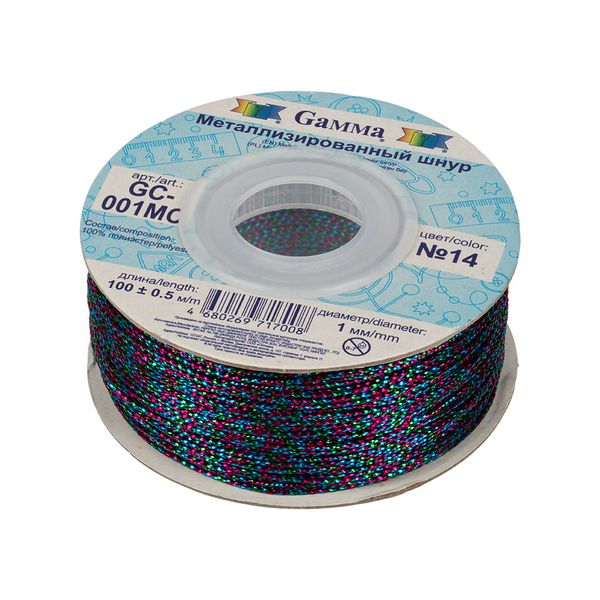 Шнур металлизированный ⌀1.0 мм, 100 м, цв. 14 гол., фиолет., зеленый, Gamma GC-001MC