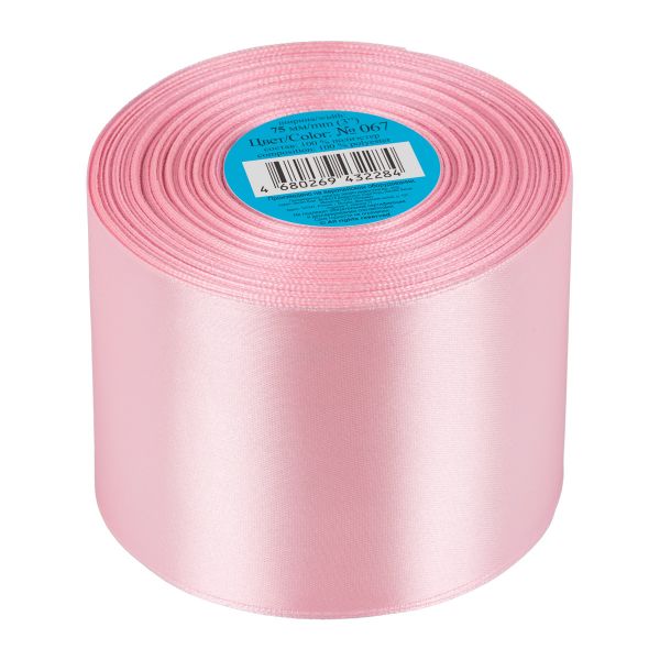 Лента атласная 1-сторонняя 75.0 мм / 33±2 метра, 067 св-розовый, Gamma