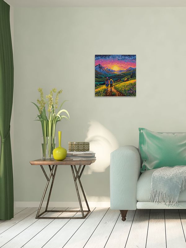 Кристальная (алмазная) мозаика Фрея ALPD-303, на подрамнике, Прогулка в горах, 40х40 см