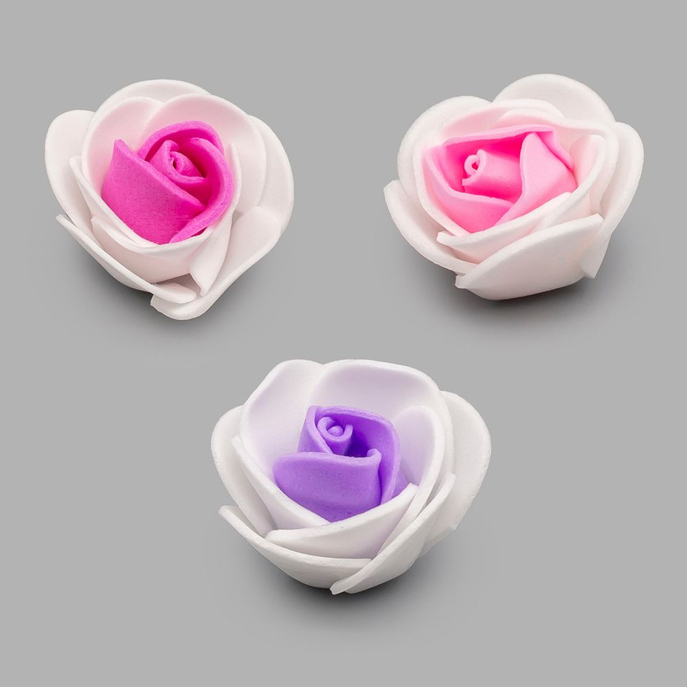Цветочек-розочка из фоамирана 38 мм, микс №4, 3 цвета, 24 шт