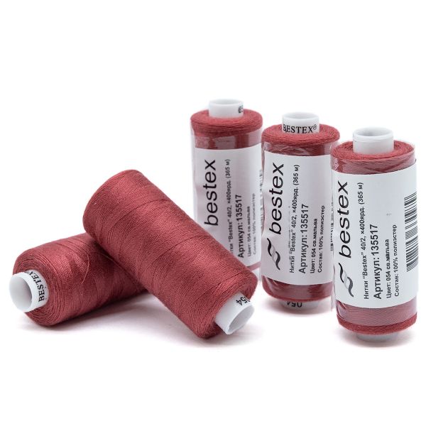 Нитки швейные бытовые Bestex 40/2, 365 м (400 ярд) / 10 кат., 054 пыльно-ягодный