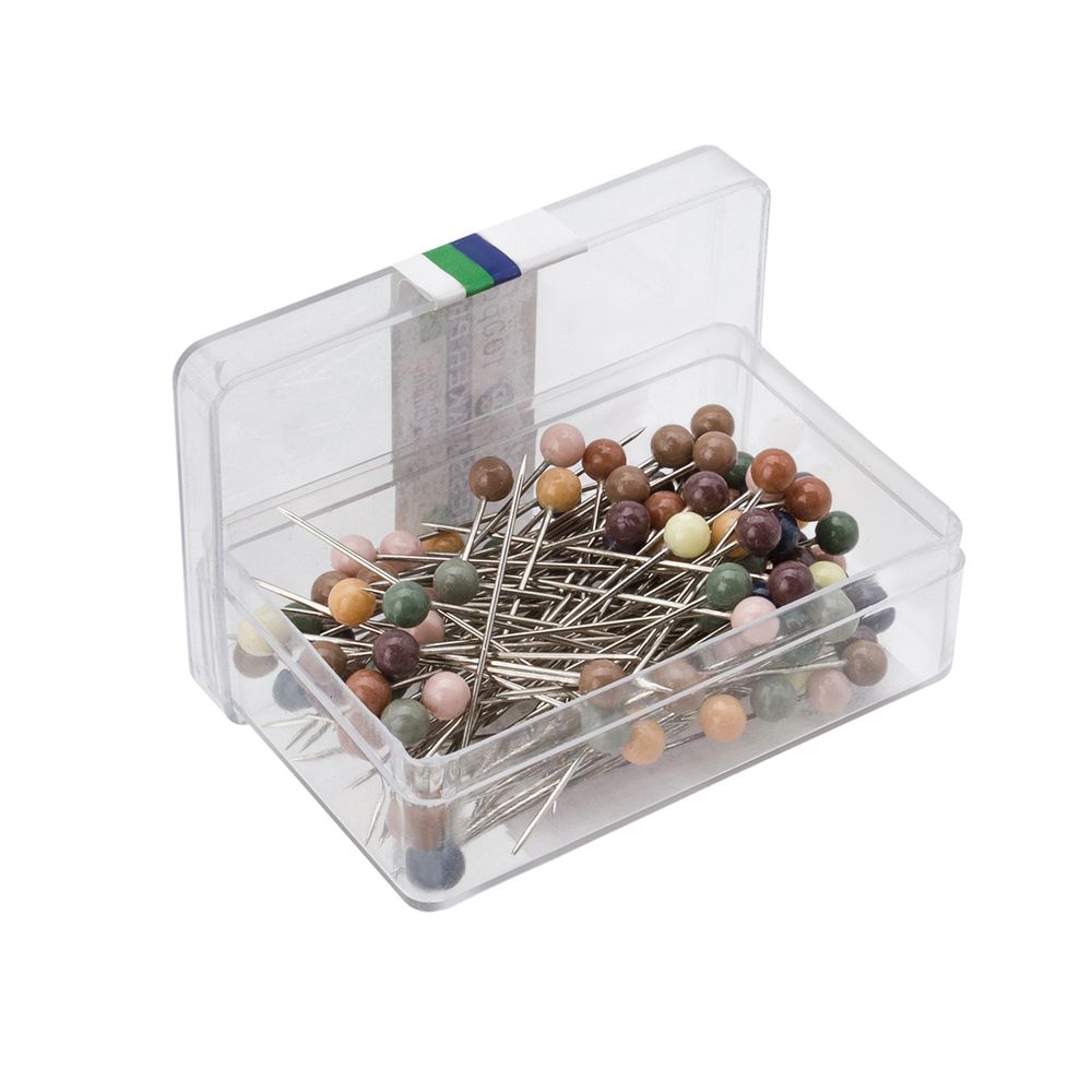 Булавки портновские 38 мм, с цветной головкой, в футляре, 100 шт