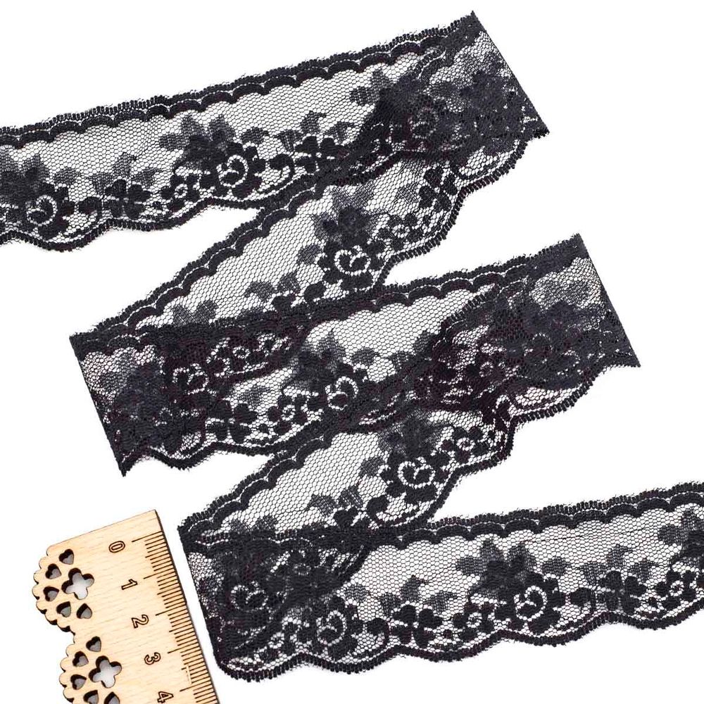 Кружево на сетке 39 мм, 6,8 м, ±4 см, 0623-1270, черный