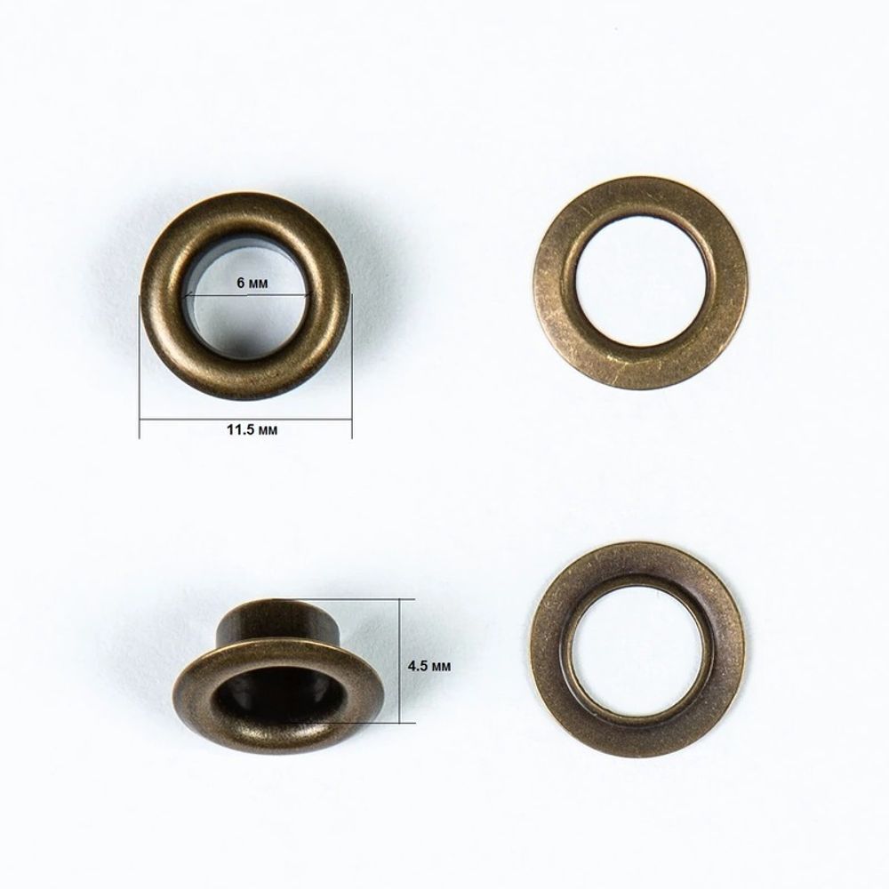 Люверсы металл ⌀6.0 мм (внутр.), h=4.2 мм, внешн. ⌀11.5 мм, латунь, 100 шт, BIG