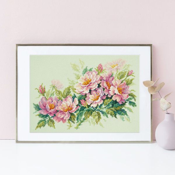 Набор для вышивания нитками Чудесная игла, Розовый шиповник, 30х20 см