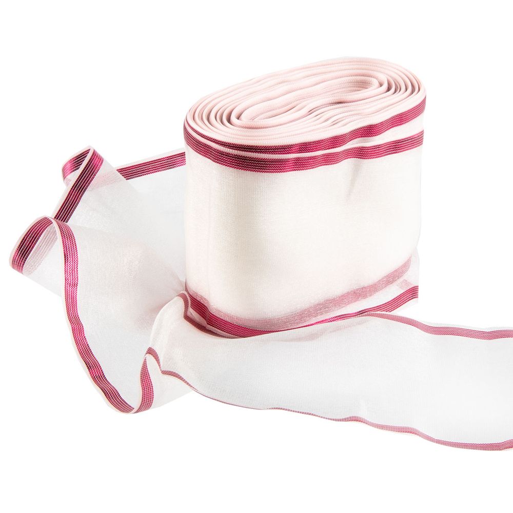 Лента капроновая для бантов 75 мм, / 25 метров, с метал. кромкой, белый/ малиновый, Gamma С 3502 с метал. кромкой
