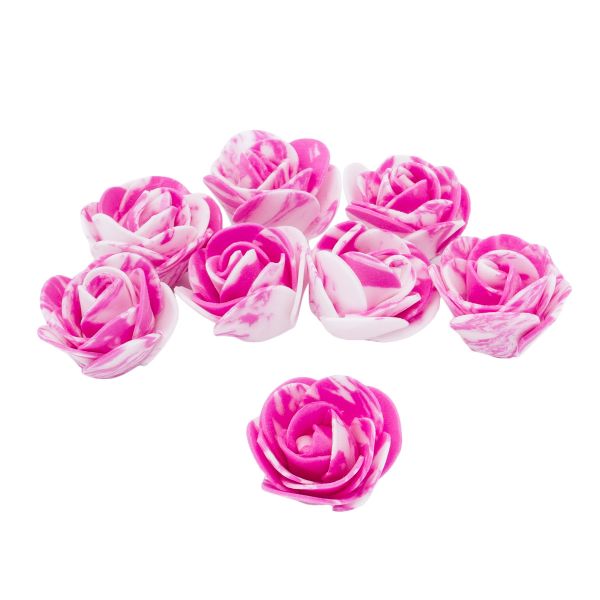 Цветочек Розочка мраморная из фоамирана 38мм, 8 штук, цв. малиновый, 25164