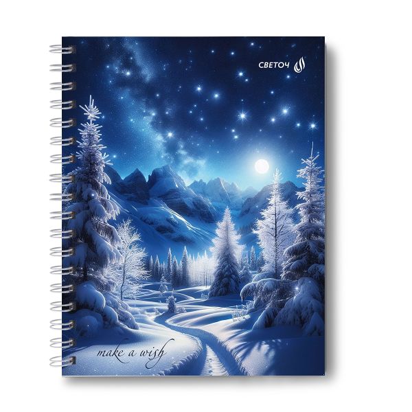 Тетрадь общая с твердой обложкой, матовая ламинация A5 80 л. на гребне 65 г/м², белизна 100% 4 шт клетка, 01562 Звёздная ночь, Светоч Т214