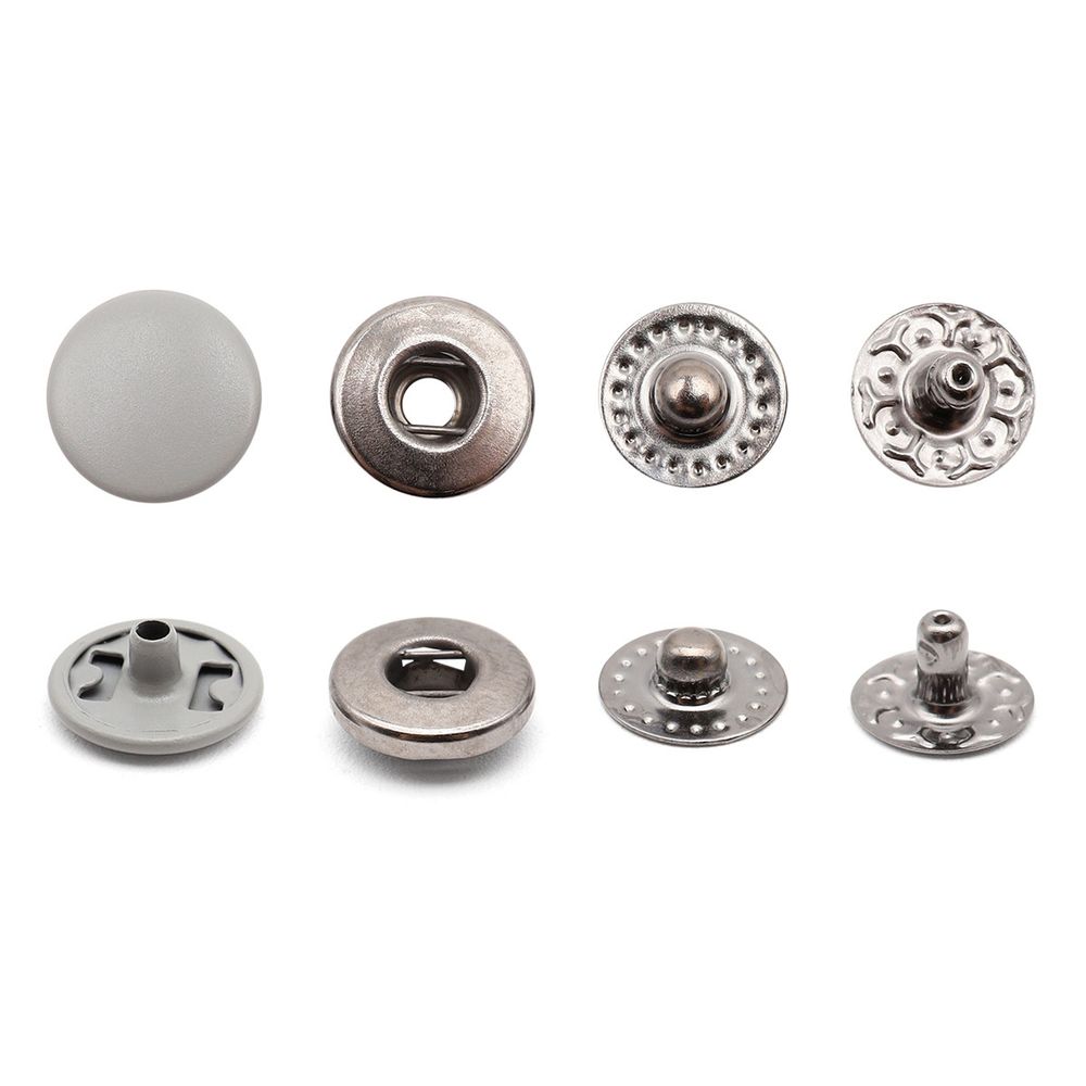 Кнопка Альфа (S-образная) ⌀10.0 мм, ≈144 шт, МЕТАЛЛ, эмаль, 523 св.серый матовый + отв.части чер.никель, ВТ-2, NEW STAR