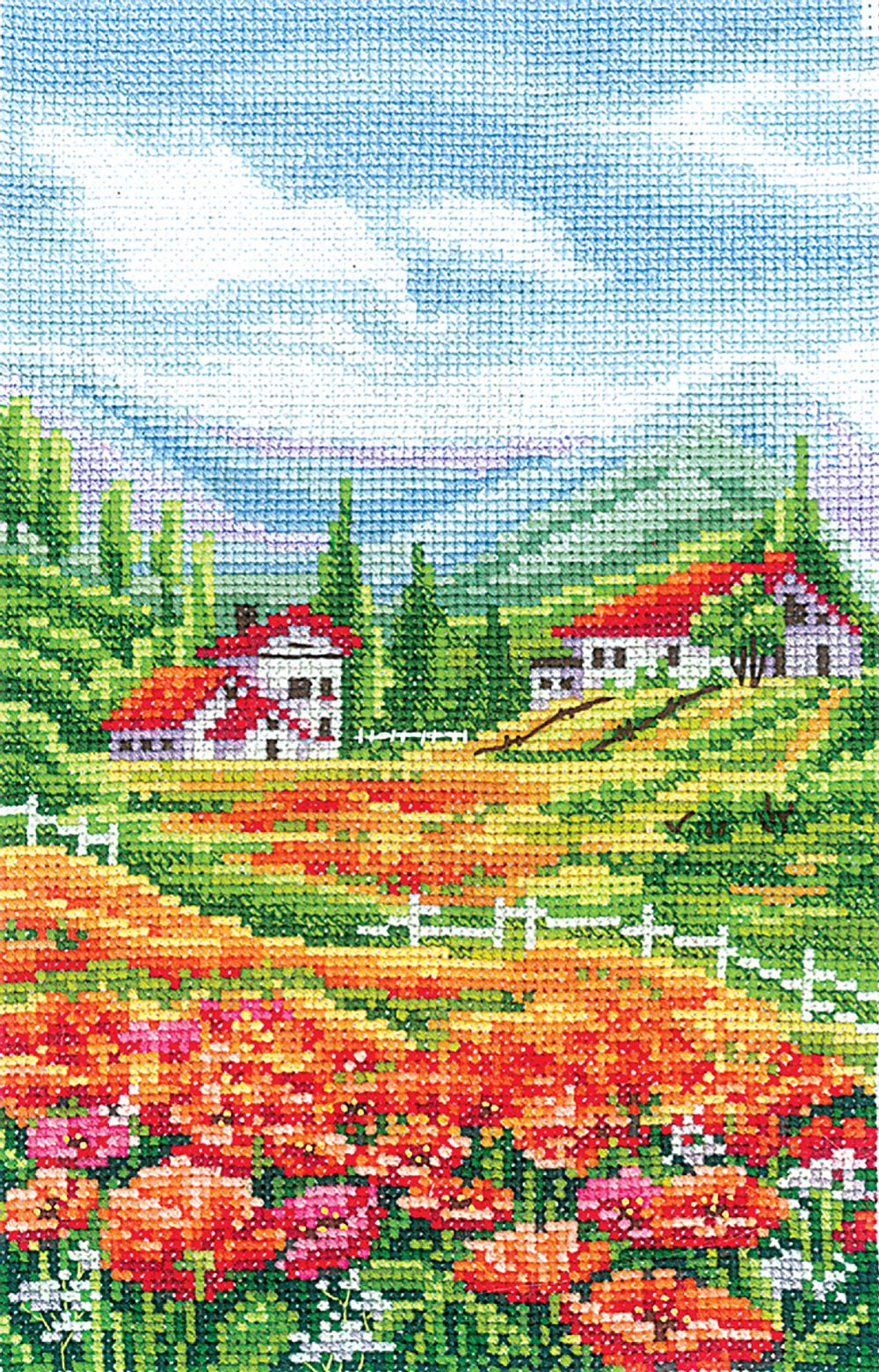 Набор для вышивания нитками Сделай своими руками, Пейзаж с маками, 13х20.5 см