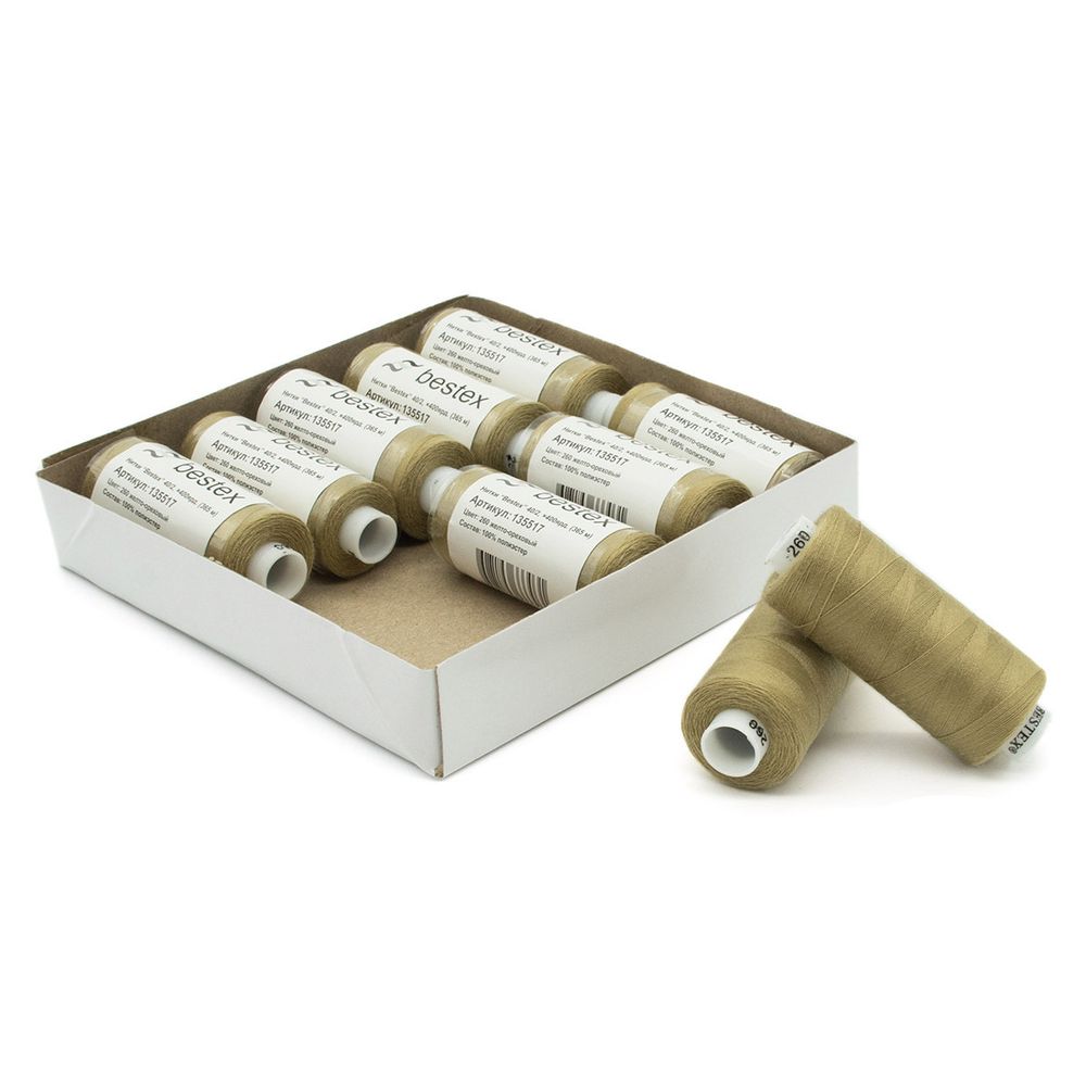 Нитки швейные бытовые Bestex 40/2, 365 м (400 ярд) / 10 кат., 260 желто-ореховый