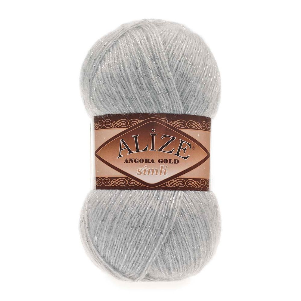 Пряжа Alize (Ализе) Angora Gold Simli / уп.5 мот. по 100 г, 500м, 021 светло-серый A