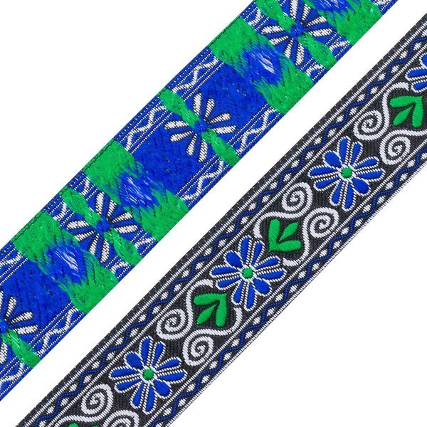 Лента (тесьма) жаккардовая 33.0 мм / 7 метров, черный/синий, 11831