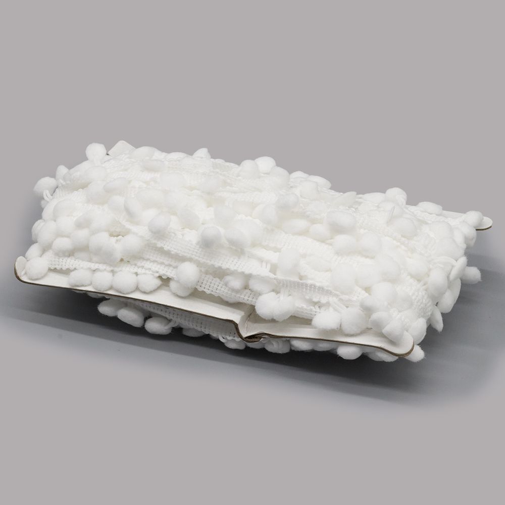 Тесьма с помпонами 1-рядная h20 мм, с помпонами 01 белый, 17 м