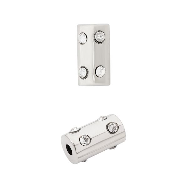 Наконечник для шнура металл Цилиндр со стразами ⌀2,5/4,5 мм, 14,5х8 мм (никель), 20 шт