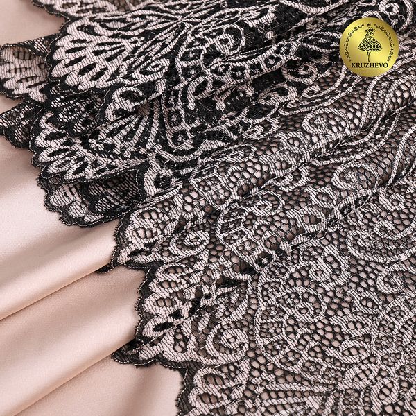 Кружево бельевое эластичное 225 мм / 3 м, TBY.40992, цв.L168 серебристый пион+черный, Kruzhevo