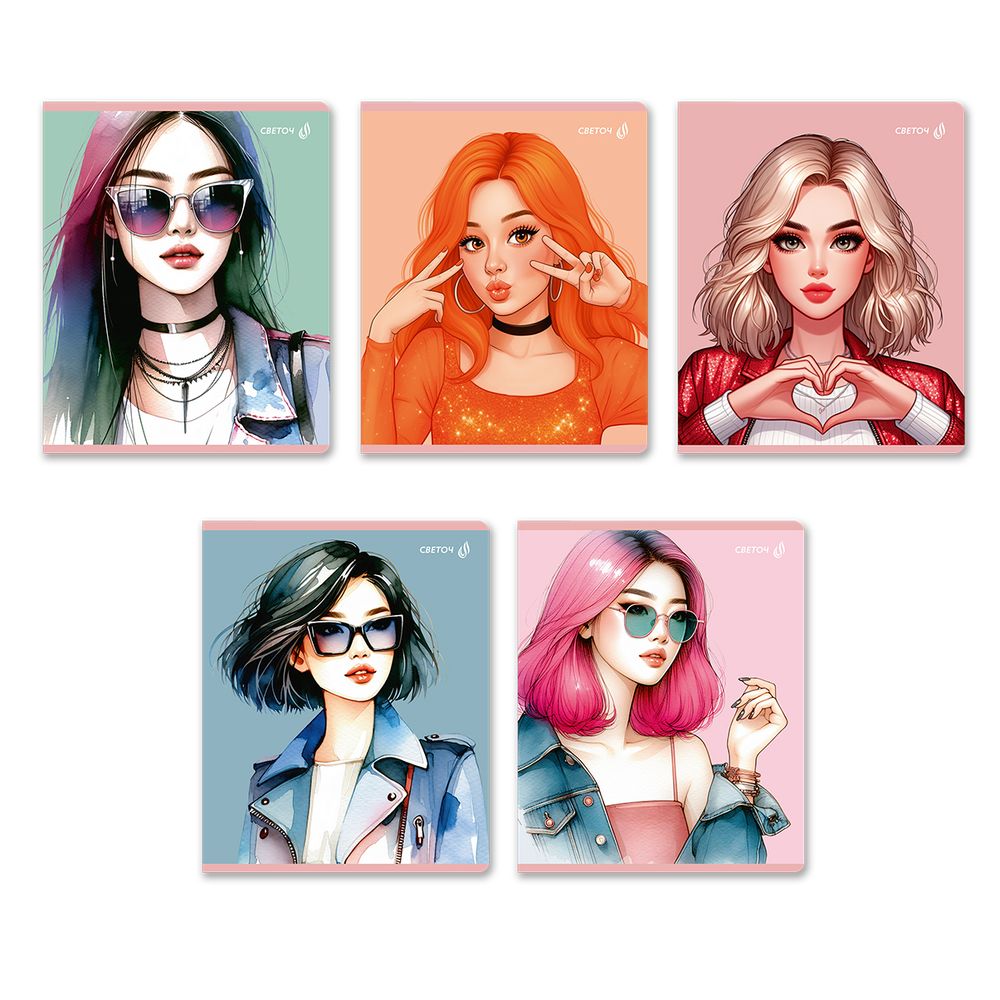 Тетрадь ученическая общая, A5 40 л. на скобе 65 г/м², белизна 100% 10 шт клетка, 01472 Девичьи секреты, Светоч Т194