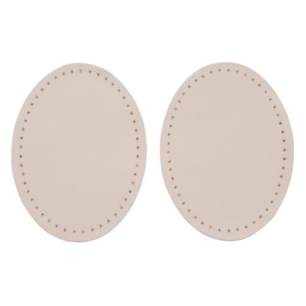Заплатки пришивные из кожи, овал 6х8,2см с перфорацией, 2 шт, 100% кожа, 06 бежевый, 9114